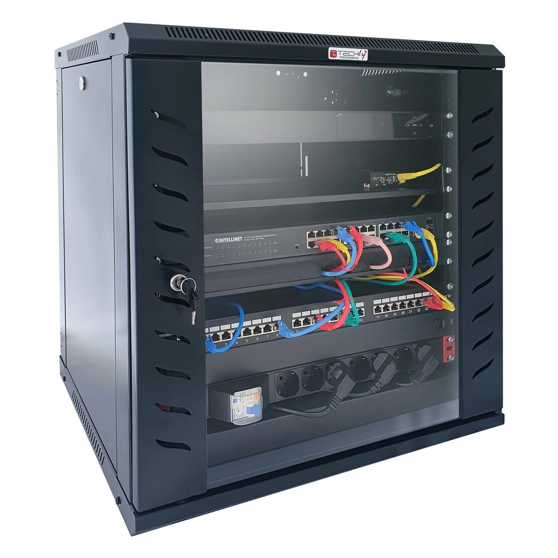 Armadio rack con patch panel e gestione cavi